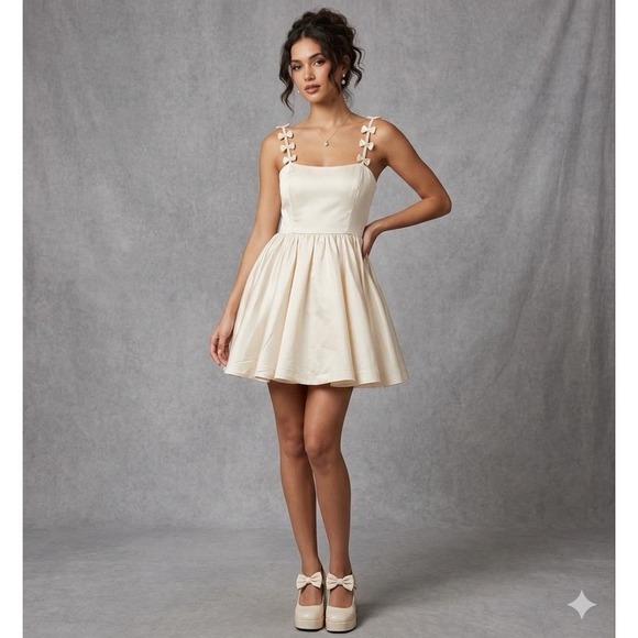 HYFVE Dresses & Skirts - Women's Beige Color Dress With Bow On Straps Size medium